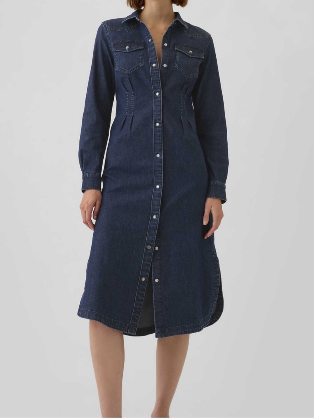 Gap Western Pleated Denim Midi Dress Dark Wash Size Medium